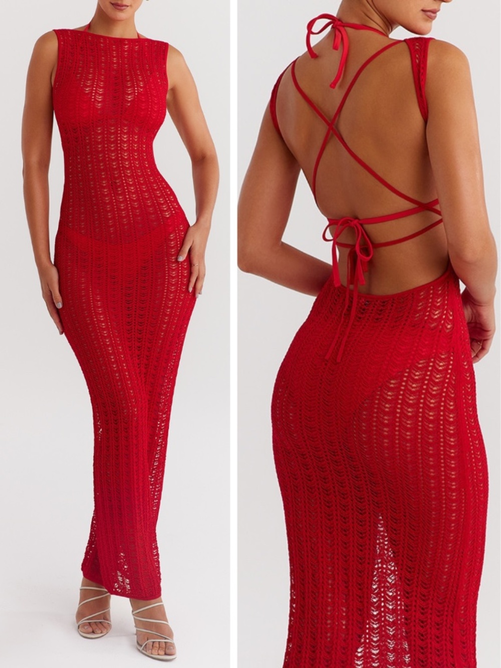 NEW Mistress Rocks Knit Cover Up Maxi Dress Red Large